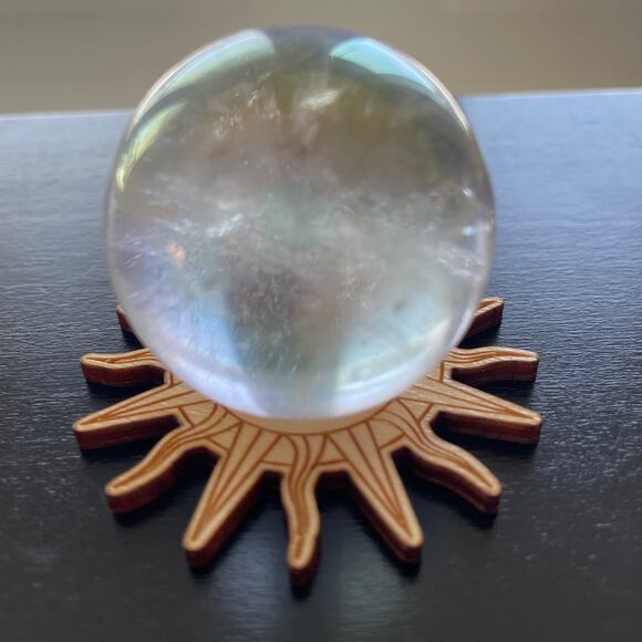 Pretty Sunburst Wood Sphere Holder/Stand - Picture 2 of 3